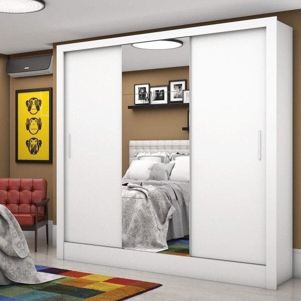 Guarda-Roupa Casal 3 Portas com Espelho Santiago Plus Espresso Móveis Branco Branco