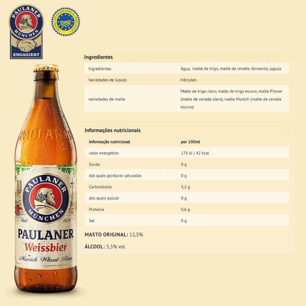 Cerveja Alemã Paulaner Weissbier Garrafa 500ml
