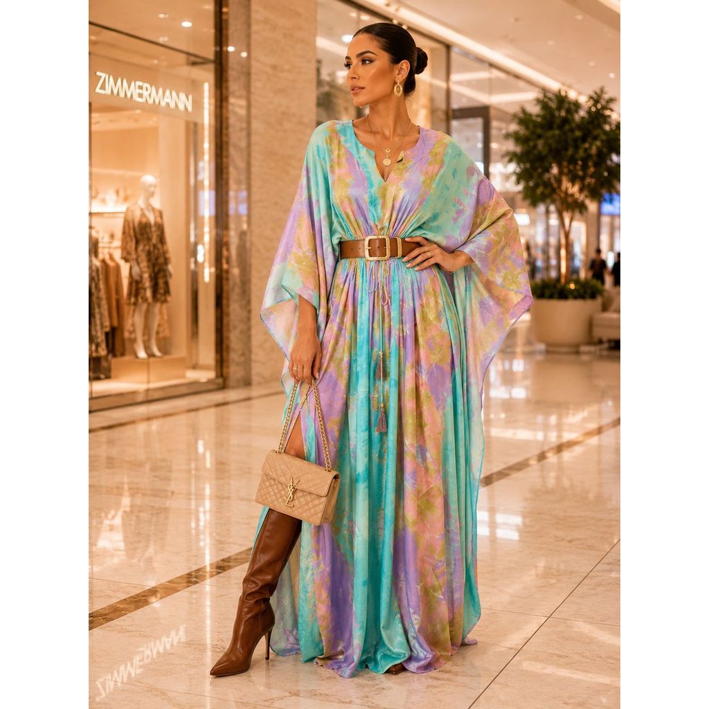 Vestido indiano manga morcego,kaftan longo