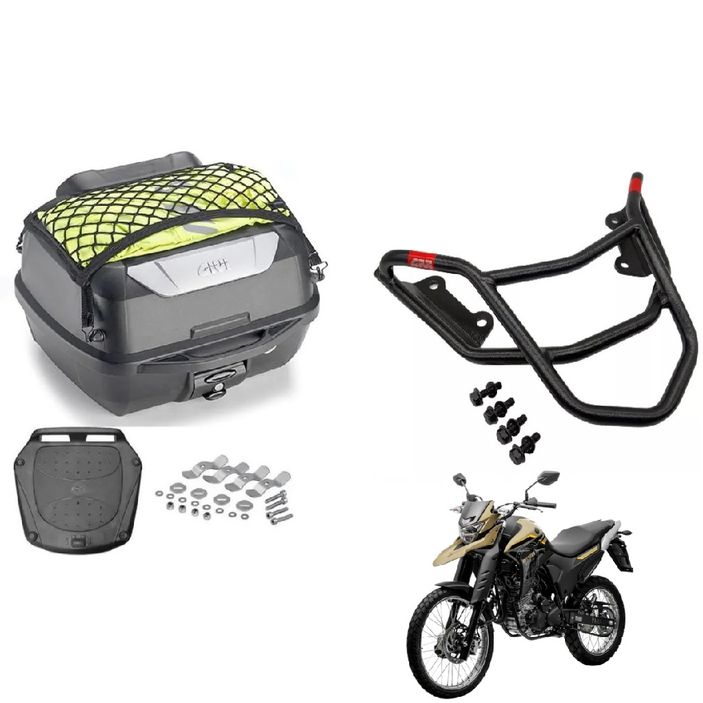 Kit Baus De Moto Givi 43L Adventure E Bagageiro Suporte Givi Yamaha Lander 250 2019 A 2026 Kit Bauleto Top Case