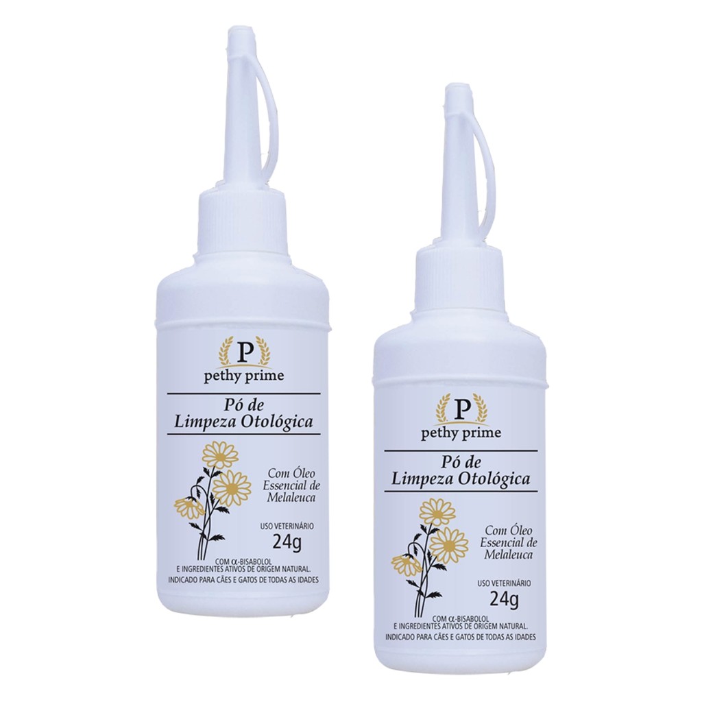 Kit 2 Pó Otológico Limpeza Cães Gatos Pethy Prime 24g
