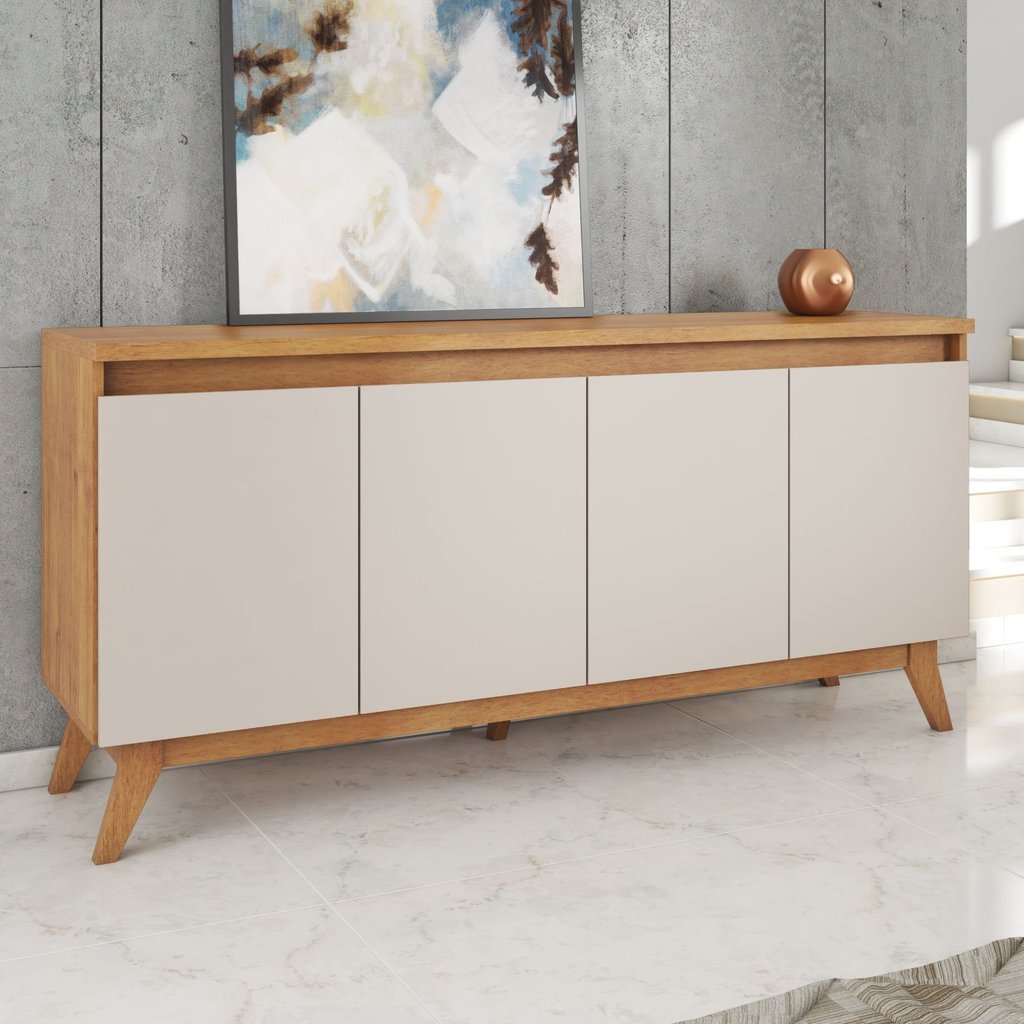 Buffet Aparador 4 Portas MDP/MDF Mel Off White 156cm Eifel Marrom Mel/Off White