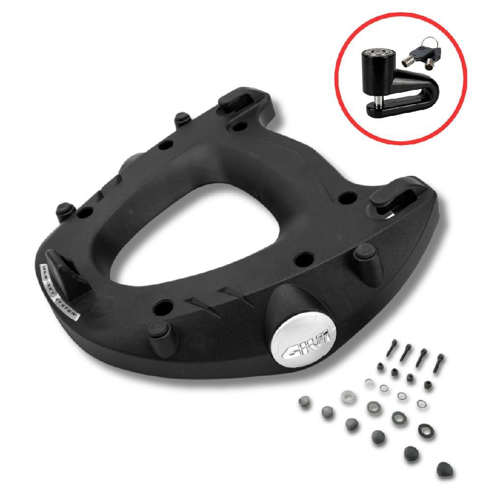 Base de Fixação Suporte para Baú Moto Monokey M5 Givi Traseira + Brinde Trava Cadeado de Disco Pino 5,5mm Spec Grátuito