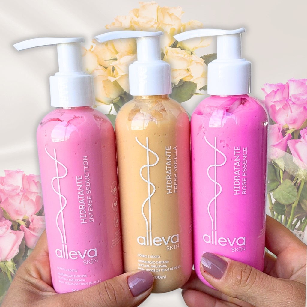 Kit Hidratante de Corpo e Rosto Alleva Floral Adocicado Fresh Vanilla Intense Seduction Rose Essence
