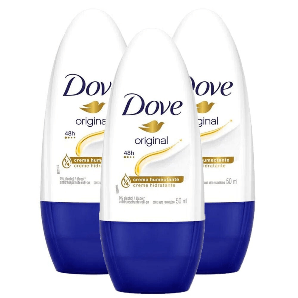 Kit Desodorante Antitranspirante Roll-On Dove Original 50ml - 3 unidades