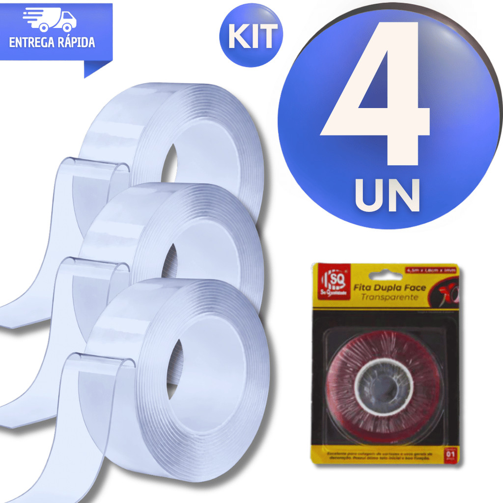 Conjunto Fitas Dupla Faces Transparente 2mtr x 1,8cm x 1mm Arts Fotos Moldura Multiuso Utilidades