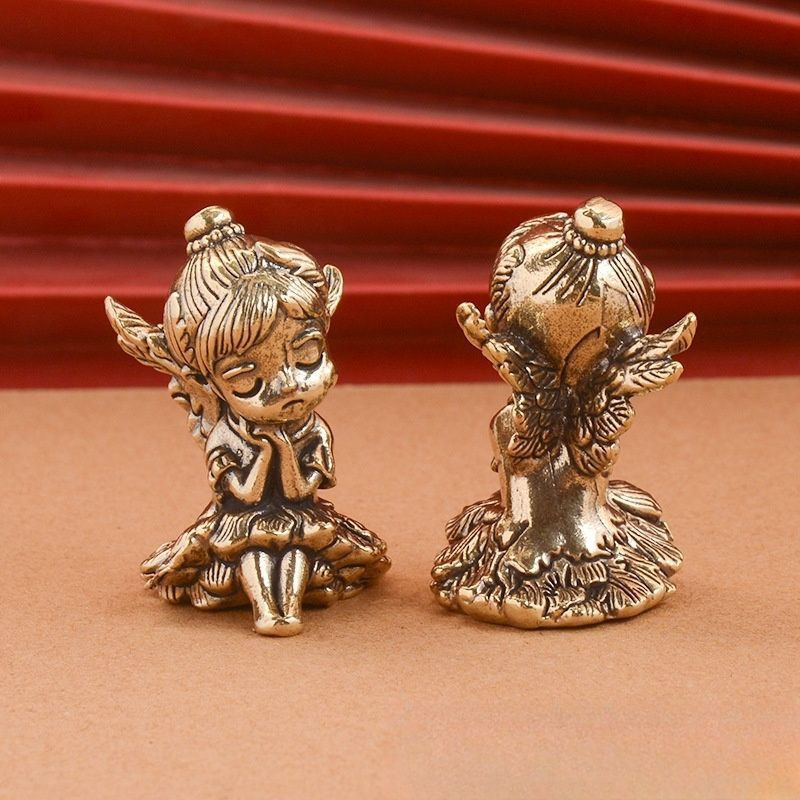 Criativo latão anjo menina pequeno anjo casa sala de estar mesa chá Pet escultura em bronze artesanato decoração ornamen