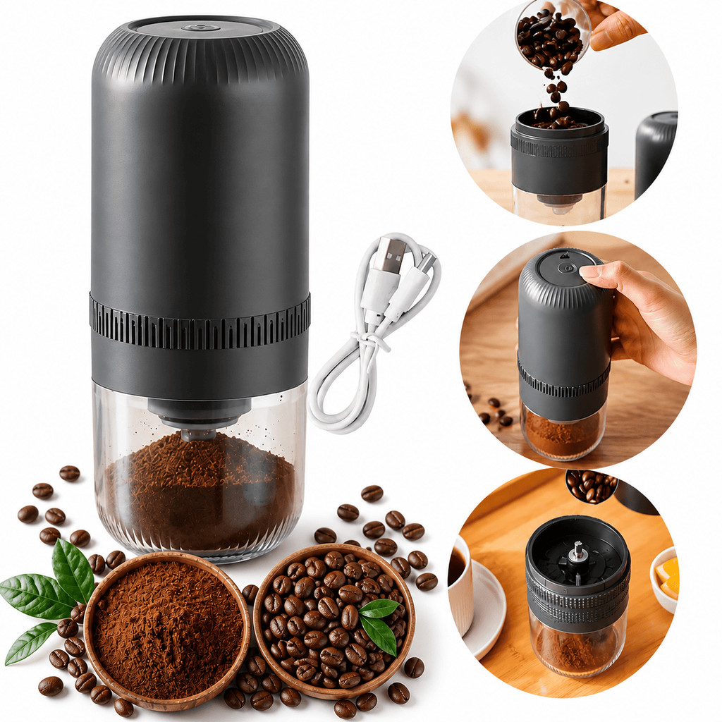Máquina De Moer Café Elétrica Portátil Moedor De Grãos E Sementes Triturador Inox Doméstico Cozinha Moído Na Hora Luxo
