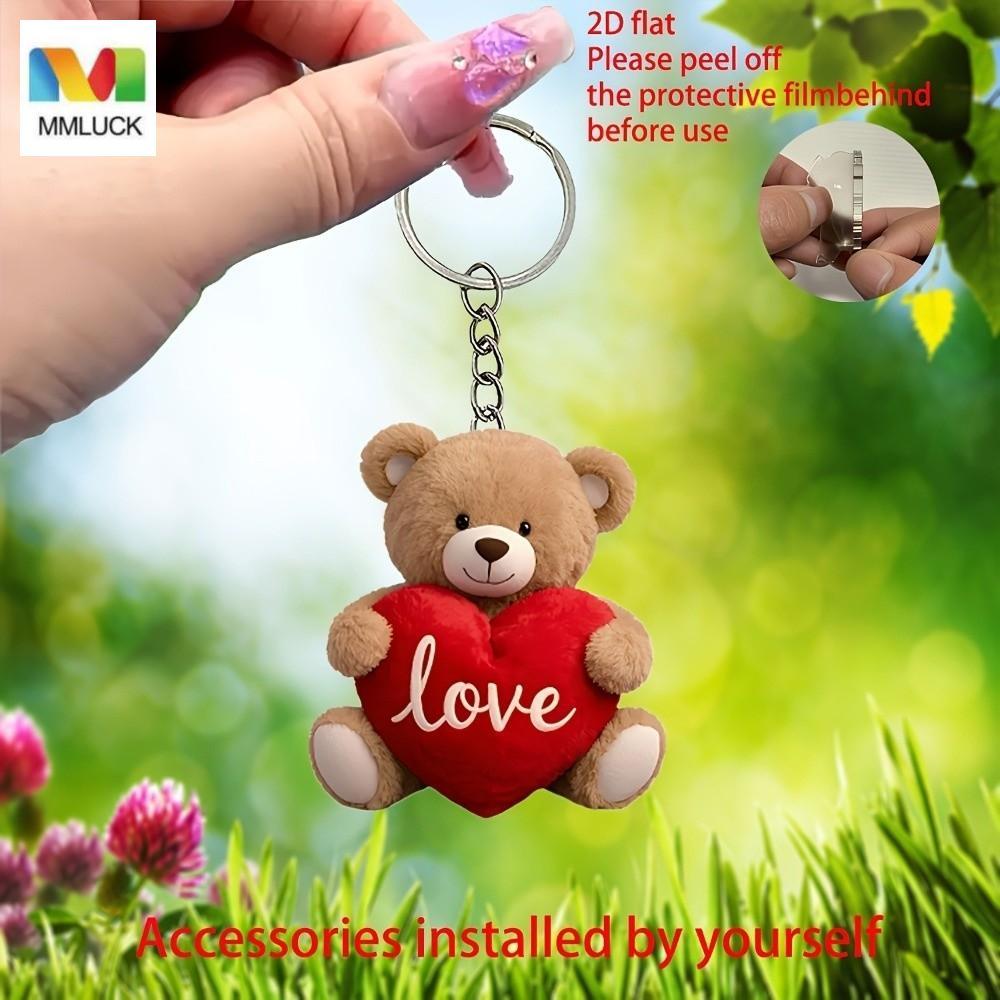 Ornamento Pendurado De Urso DARBY , Pingente De Coração De Mini Acrílico , Chaveiro Fofo 2D Para O Dia Dos Namorados