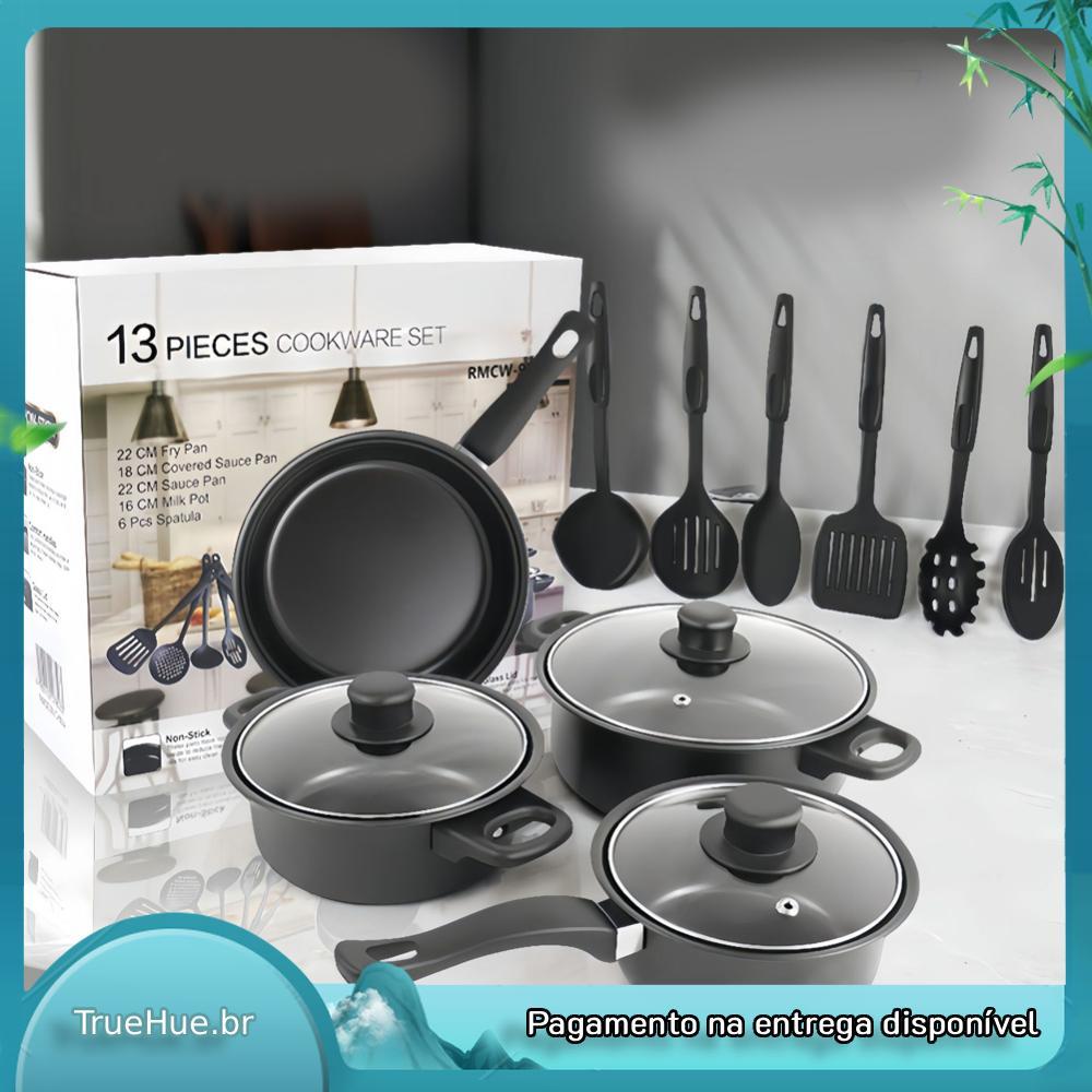 Conjunto De Panelas Antiaderentes De 12 Peças Panela Com Tampa Frigideira Profunda Para Todos Os Fogões