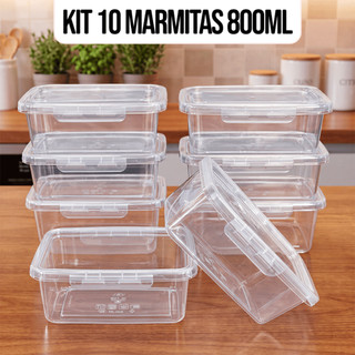 Kit 10 Marmitas Potes 800ml Travas Laterais hermeticas - Livres de BPA Alimentos organiza…