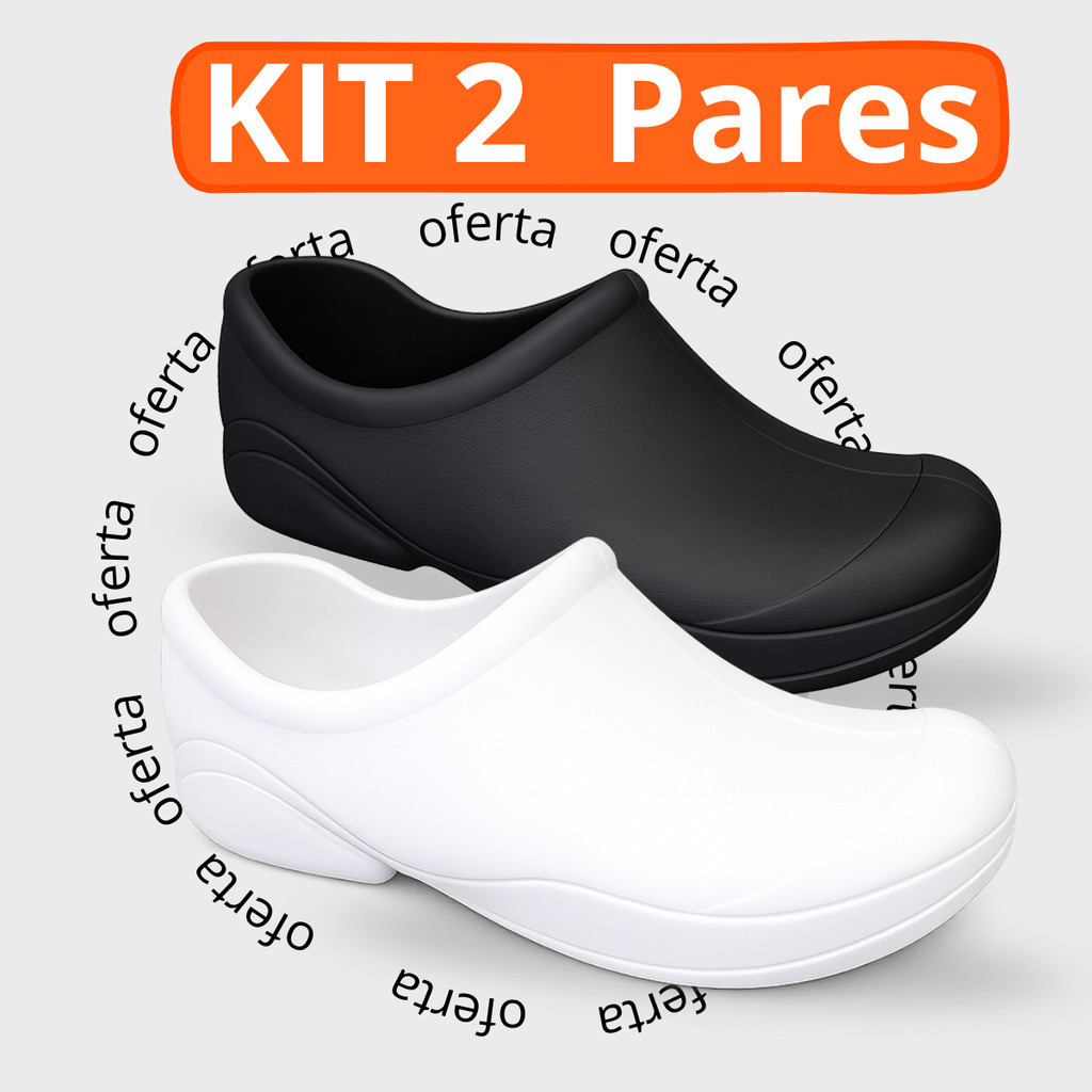 Kit 2 Sapatos Hospitalar Unissex Fechado Impermeável Cozinheira Uniforme EPI Sapato Confortável