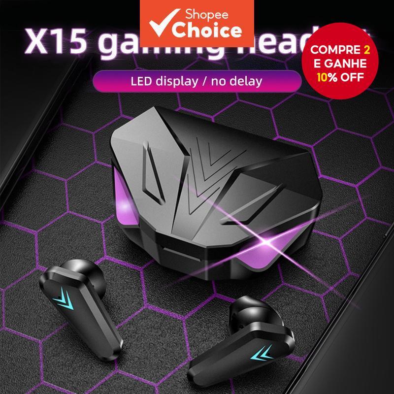 X15 TWS Sem Fio Bluetooth Fone De Ouvido Display LED Jogos Fones Gamer Redução Ruído Com Microfone por R$ 21,37