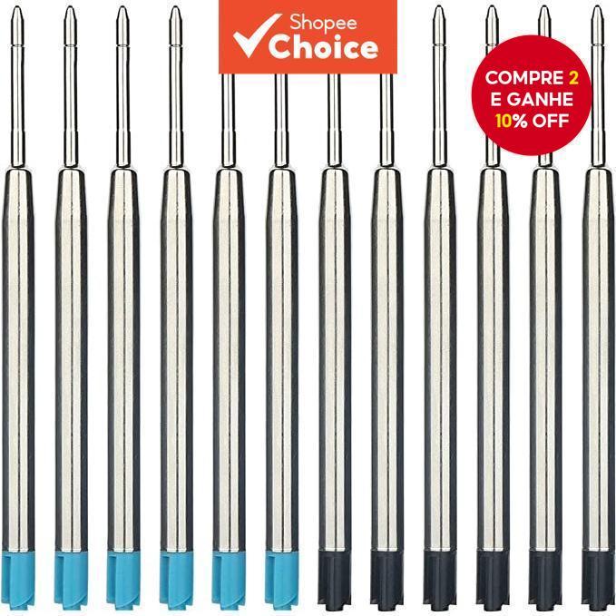 Pacote De 5 Peças De Recarga De Tinta Preta/Azul , Recargas De Caneta Esferográfica De Metal De Ponto Médio De 1.0 Mm , 