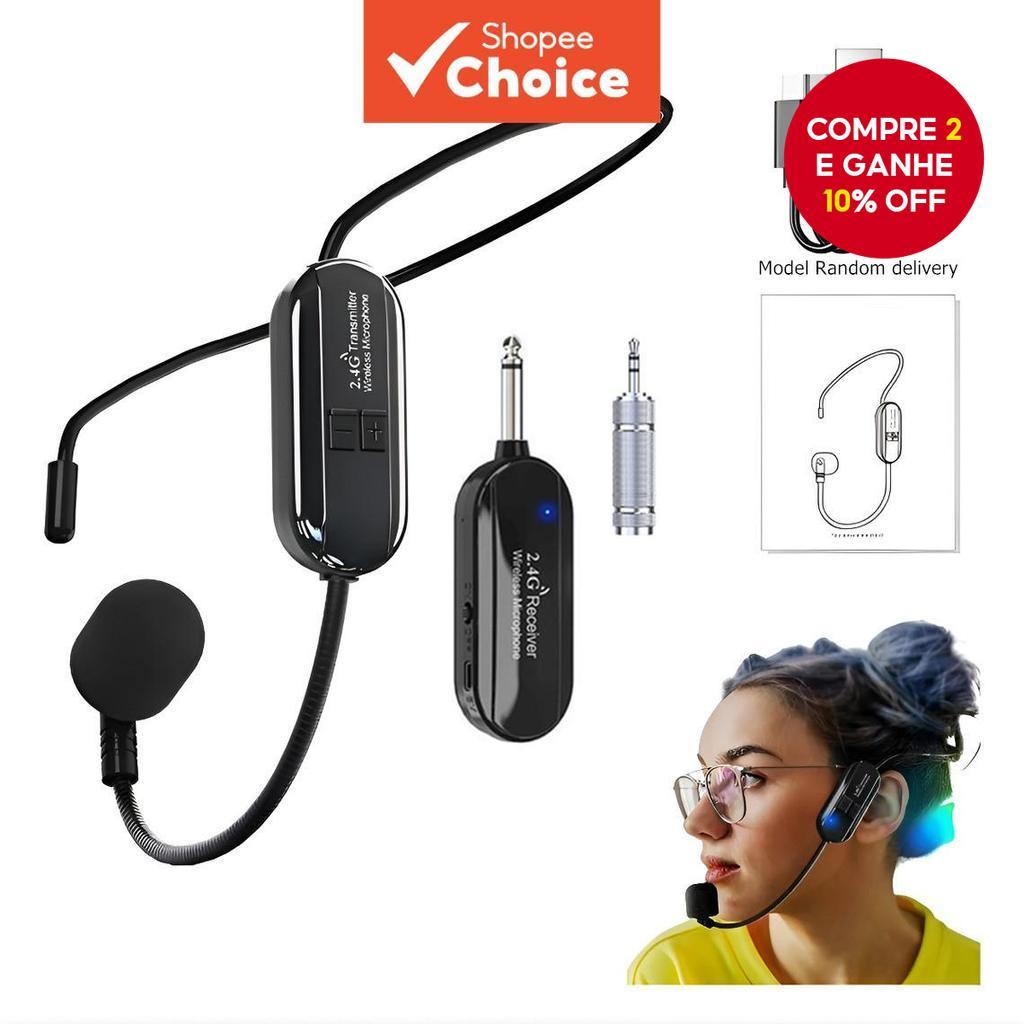 [Shopee Choice] Microfone Sem Fio 2.4G Fone De Ouvido Montado Na Cabeça/Portátil Microfones De Alcance 2 Em 1 De 160 Pés em Oferta na Shopee