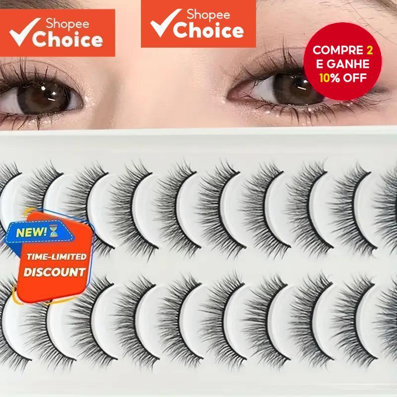 Cílios Postiços Naturais 10 Pares , Leves , Adequados Para A Pele , De Longa Duração , Feitos À Mão De Alta Qualidade