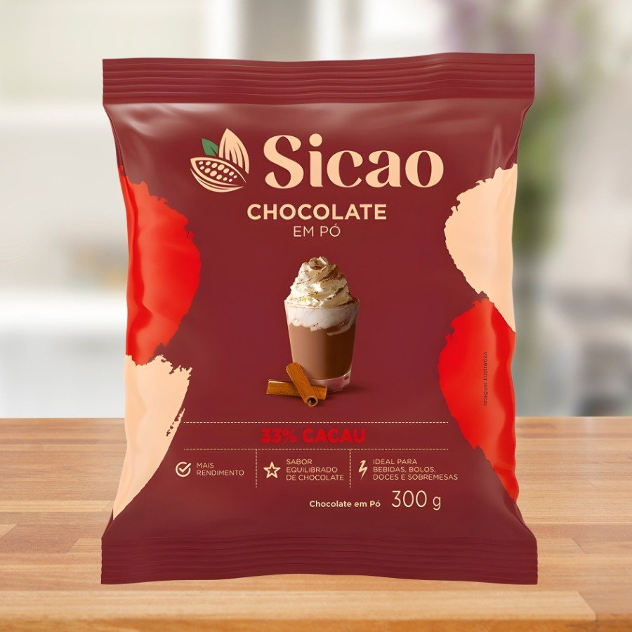 Chocolate em Pó 33% Cacau - 300g - 1 unidade - Sicao - Rizzo em Oferta na Shopee