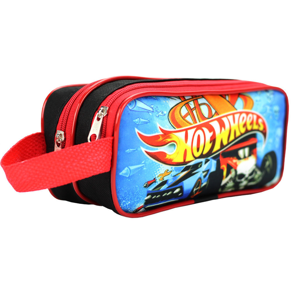 Estojo De Láspis Escolar Duplo 2 Divisórias Hot Weels em Oferta na Shopee
