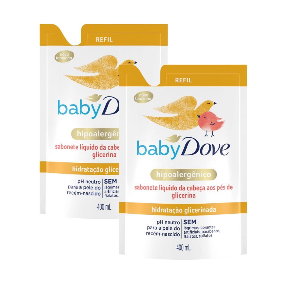 Kit 2 Sabonete Líquido Dove Baby da Cabeça aos pés Hidratação Glicerinada Refil 400ml