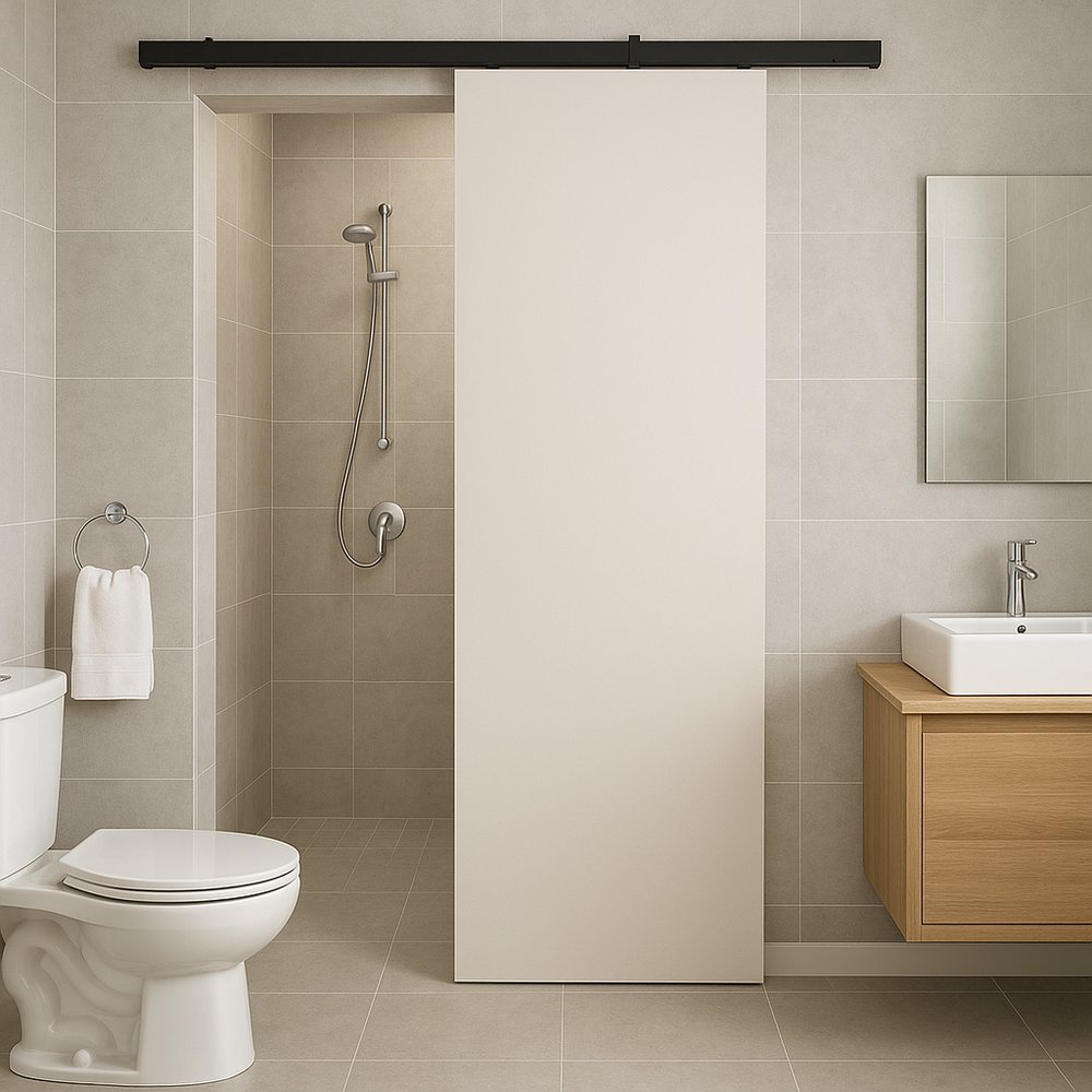 Porta de Correr Branco Prime com Kit Alumínio Preto - 210x80