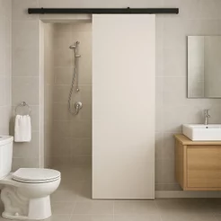 Porta de Correr Branco Prime com Kit Alumínio Preto - 210x80