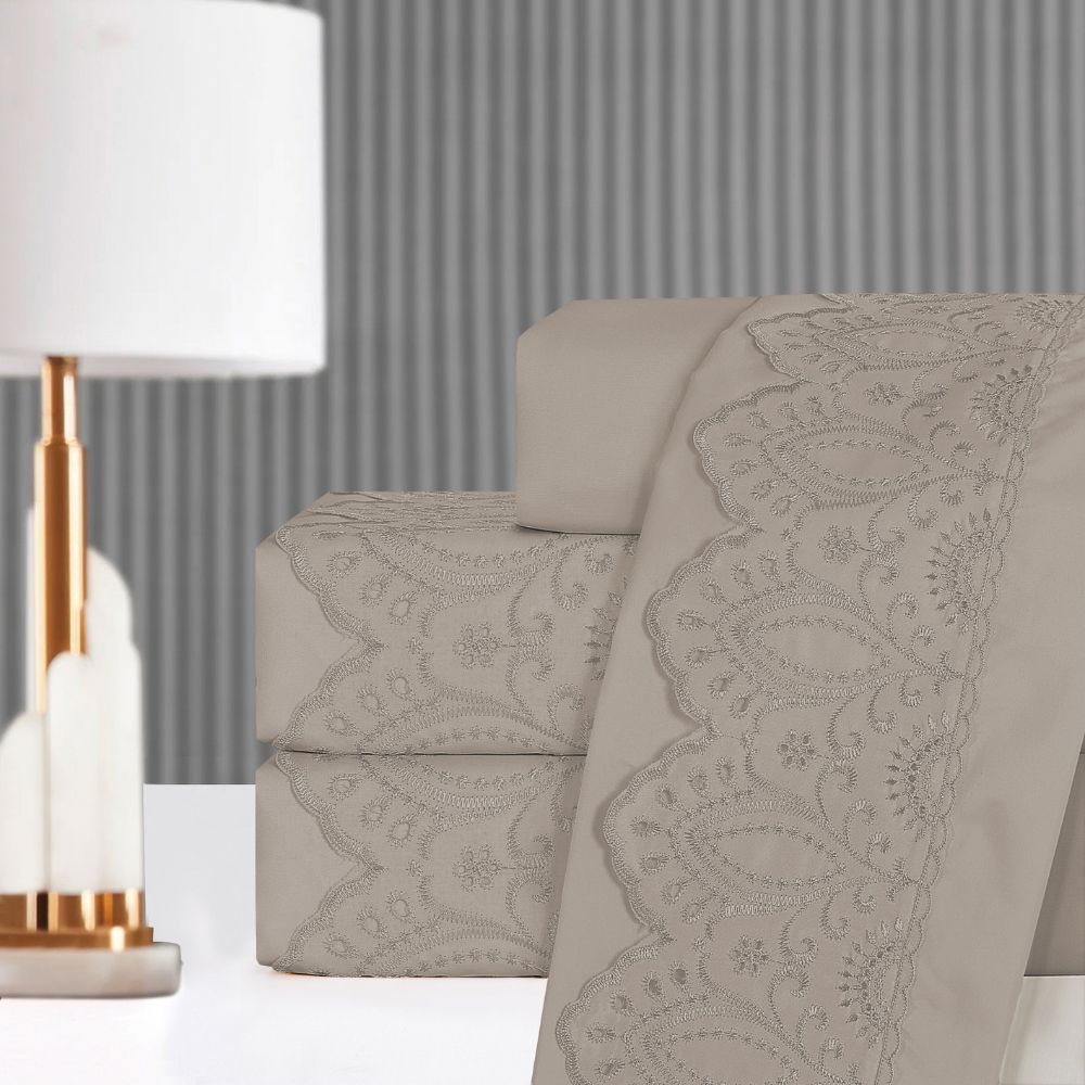 Jogo de Lençol Solteiro Casal Queen King 3 Peças Veneza Percal 300 Fios Lese Bordado Inglês em Oferta na Shopee