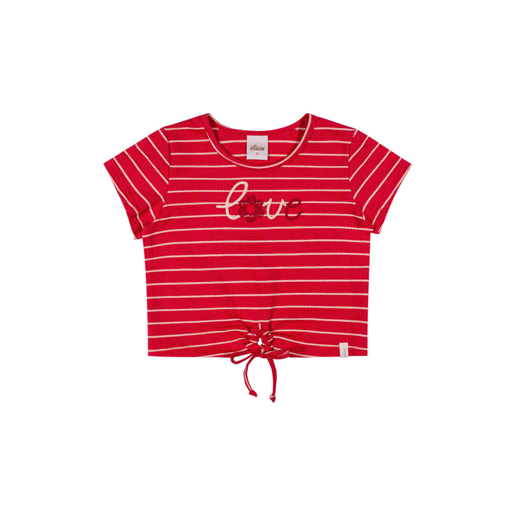 Detalhes do Blusa Infantil Menina Canelada Listrada Elian Vermelho