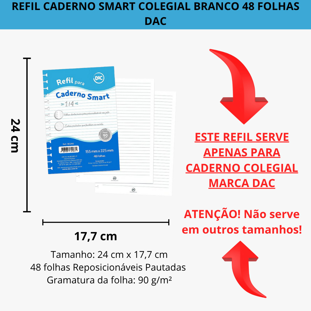 Refil Caderno Smart Colegial Branco 48 Folhas DAC · foto 2