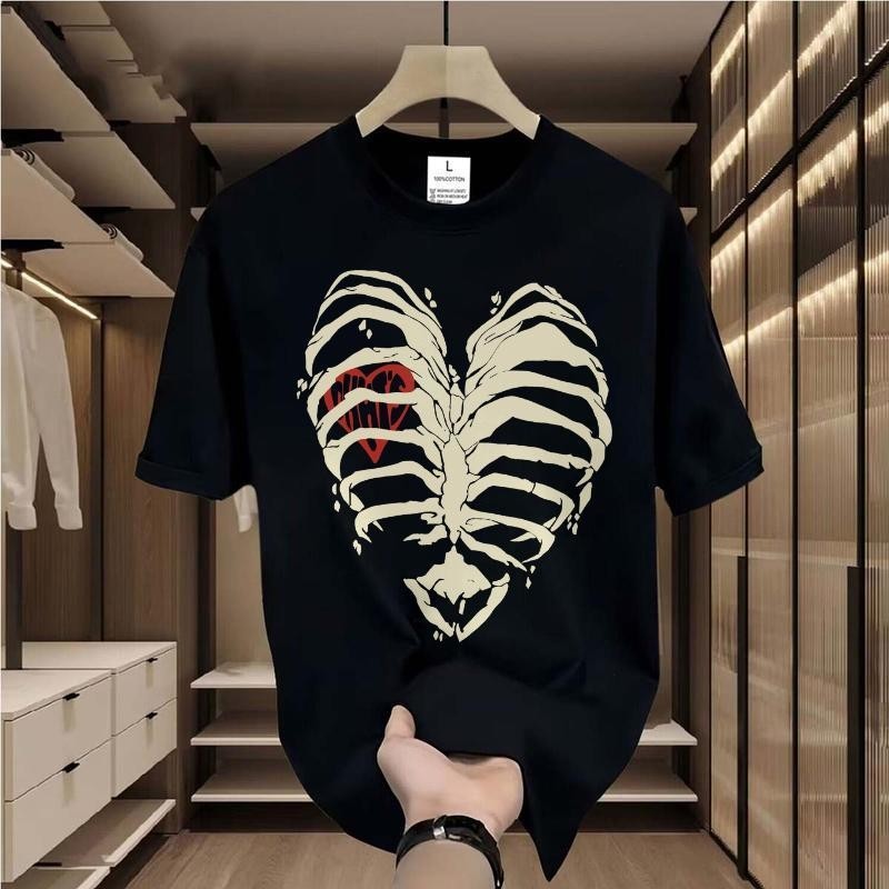 Camiseta ultrafina masculina e feminina, camiseta com estampa de osso. Estilo coreano confortável, Mini camiseta com gol