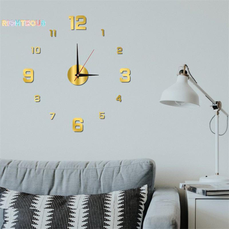 Rightrous DIY Relógio De Parede Para Escritório Em Casa Sem Moldura Moderno 3D Espelho Adesivos Design Do Quarto Hotel D