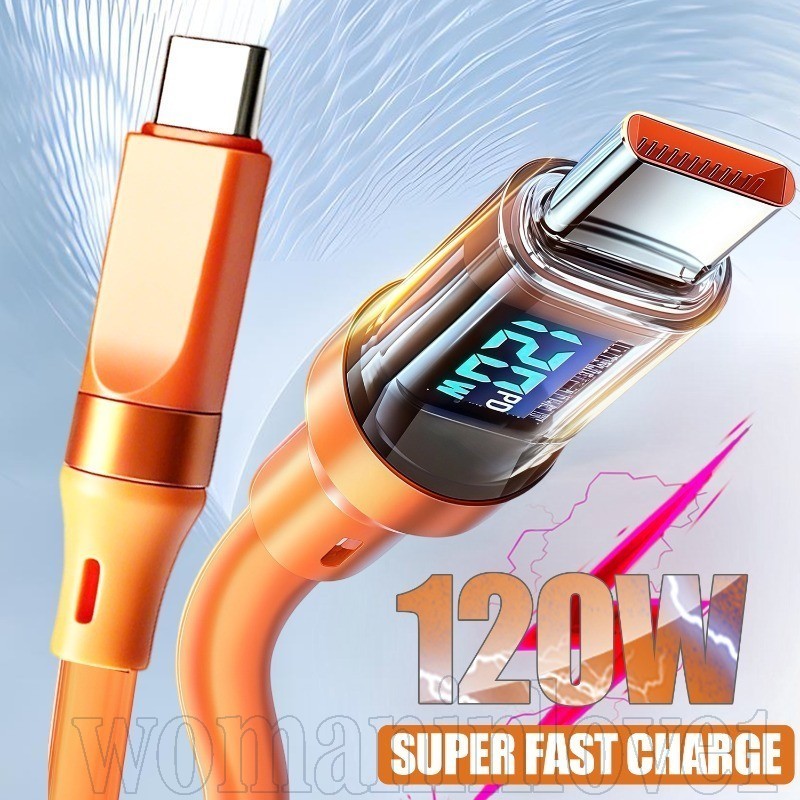 Cabo De Carregamento Rápido De 120 W-Compatível Com iPhone 15 E Android-Dados Tipo C Para-Fio Trançado Display Digital I