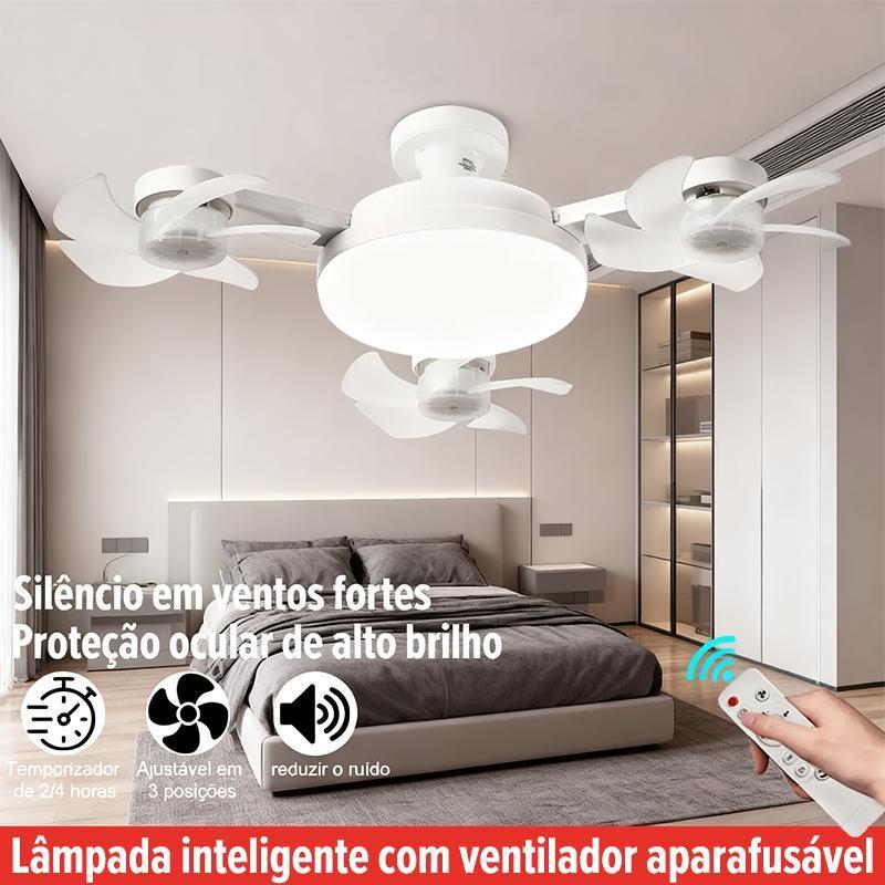 Ventilador de Teto Dobrável 110V com LED 50W/60W e Controle Remoto – Silencioso, Potente e Econômico