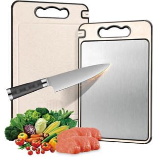 Tábua de Corte Cortar Carne Placa Dupla Face Higiênica em Aço Inox e PP com Afiador e Alça em Oferta na Shopee
