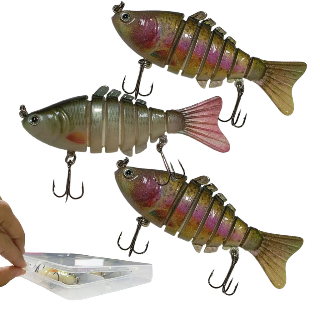 Isca Artificial 3 Peixes Articulados Pescaria Realista Camping Fishing Pesca Lambari Robalo Tainha Traira Mar Lago Rio