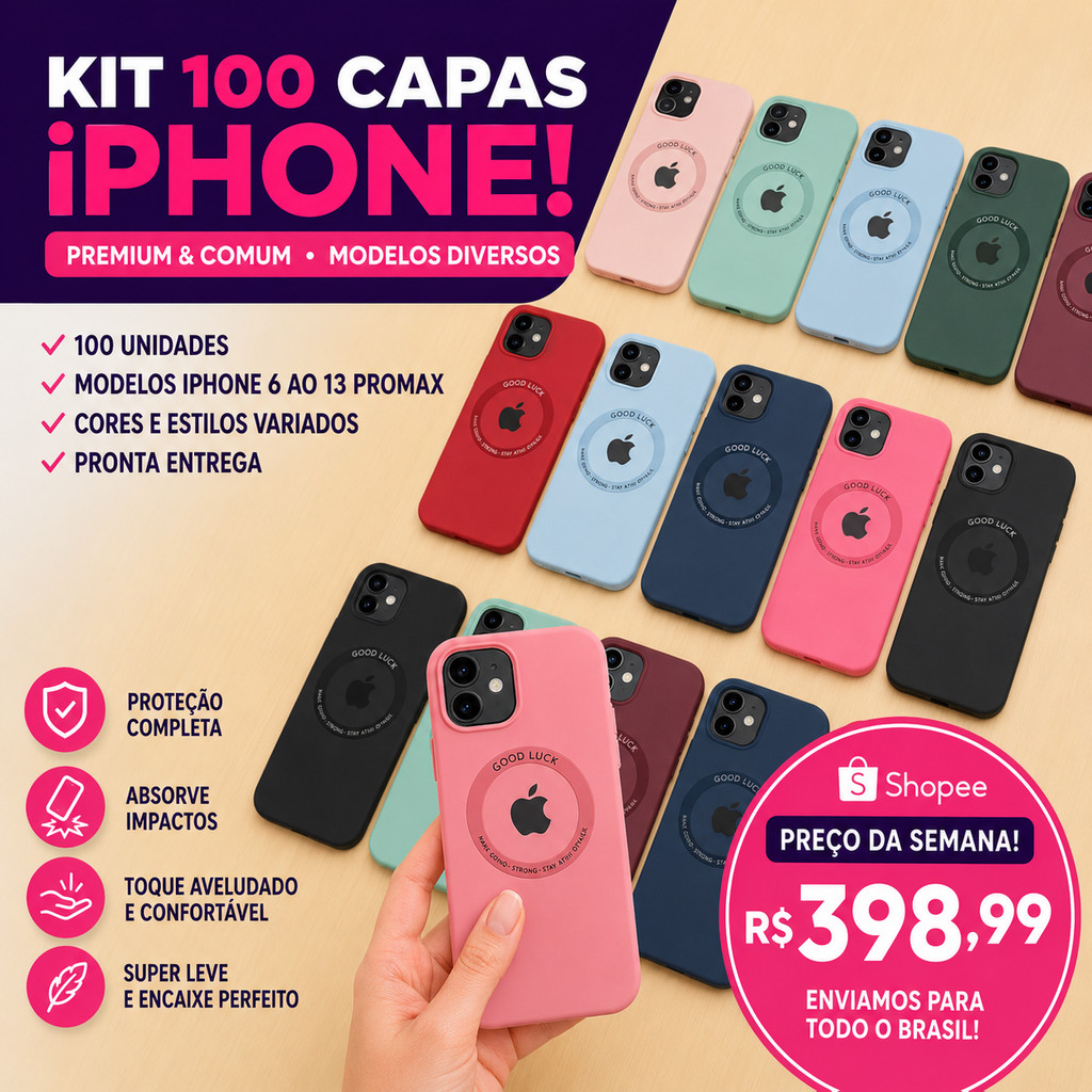 Combo 100 Case Capinhas iPhone 6 ao 13 Pro Max Silicone Premium Modelos Atacado