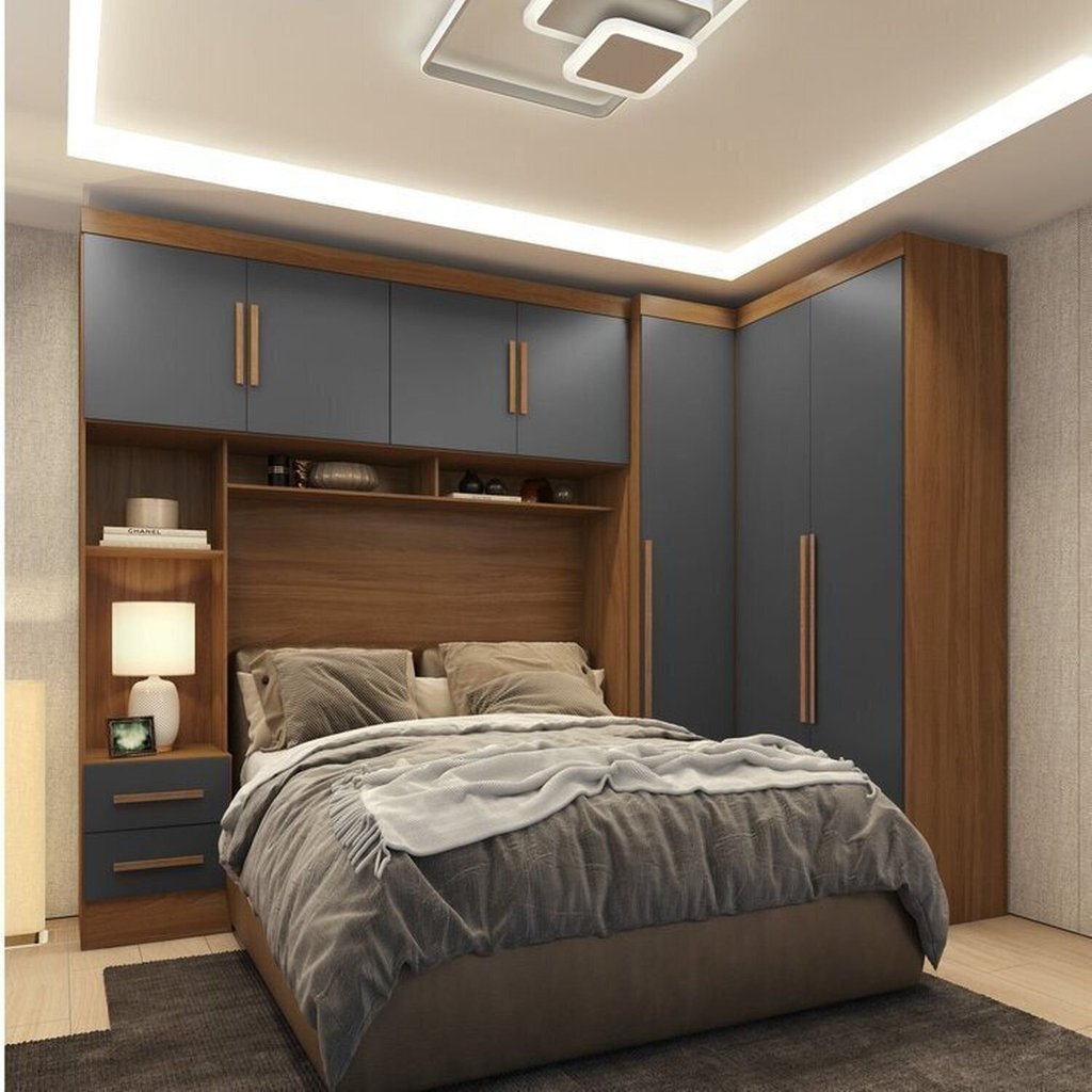 Guarda-Roupa Modulado 3 Peças 3 Portas 3 Gavetas com Maleiro Smart Plus Yescasa Marrom Cinamomo/Chumbo