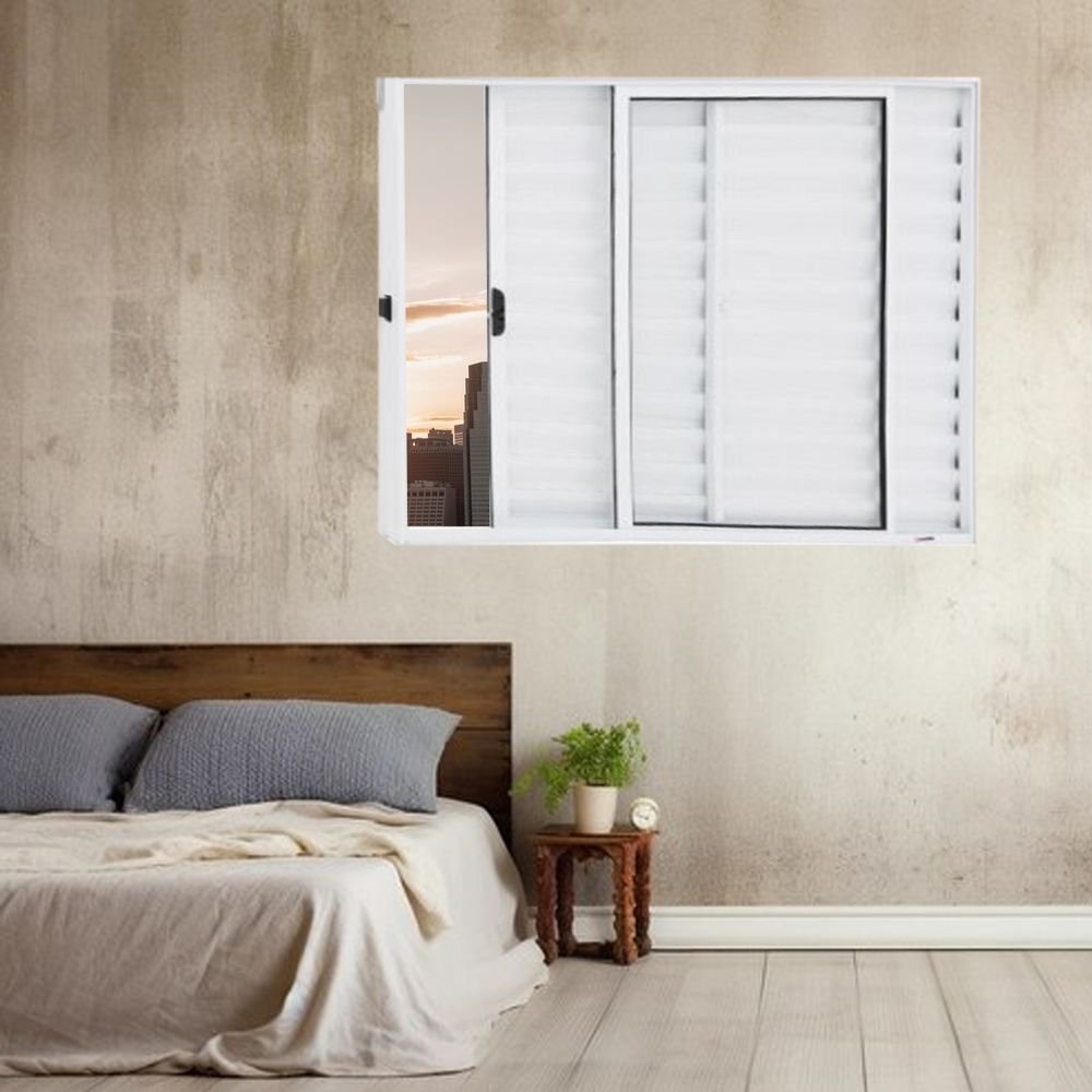 Janela Veneziana de Alumínio 3 Folhas 100 x 80cm Linha Modular Preto Esquadrias Bergamo 100cm x 80cm