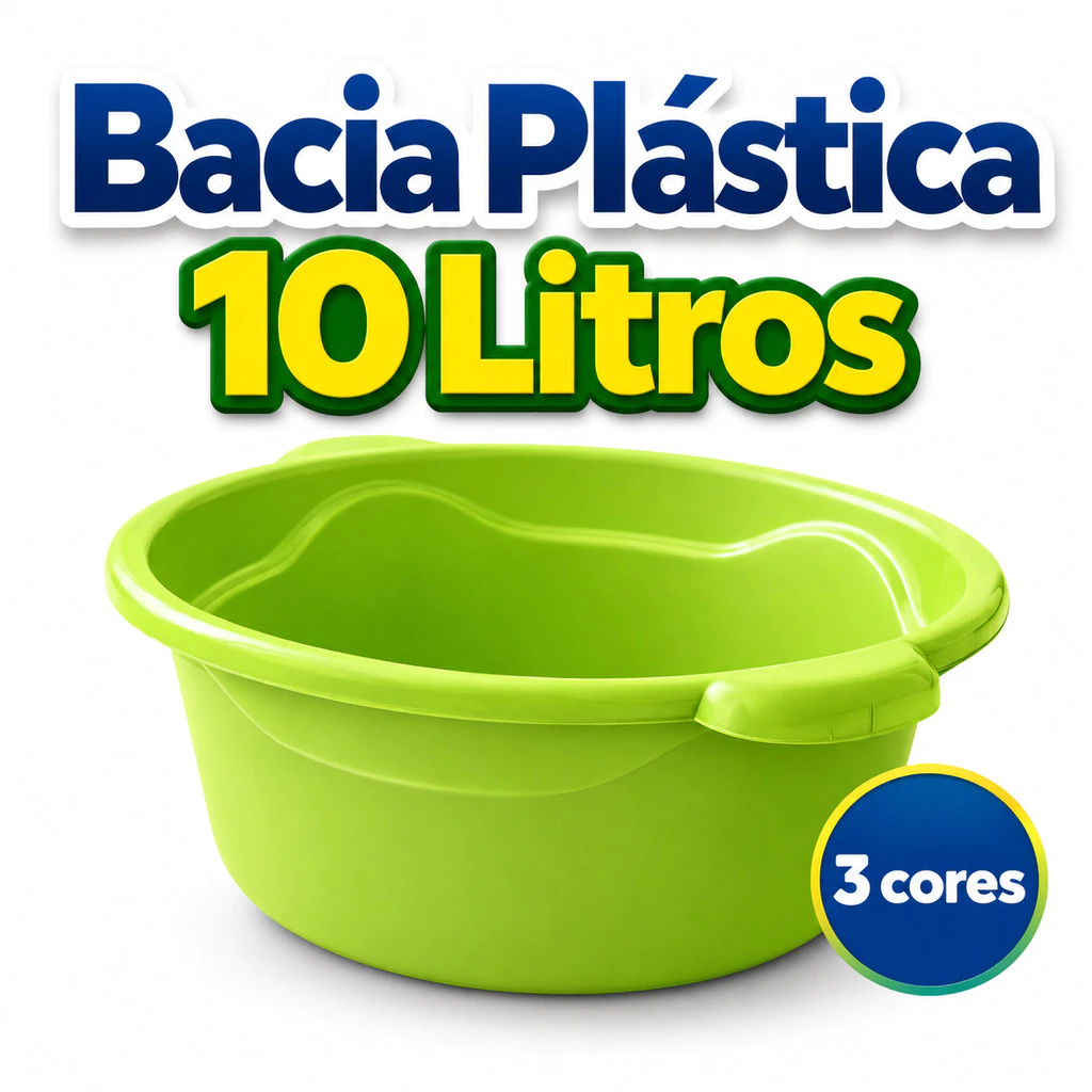 Bacia 10 Litros Plástico Resistente Multiuso Cozinha Lavanderia Limpeza Uso Doméstico Prática 3 Cores