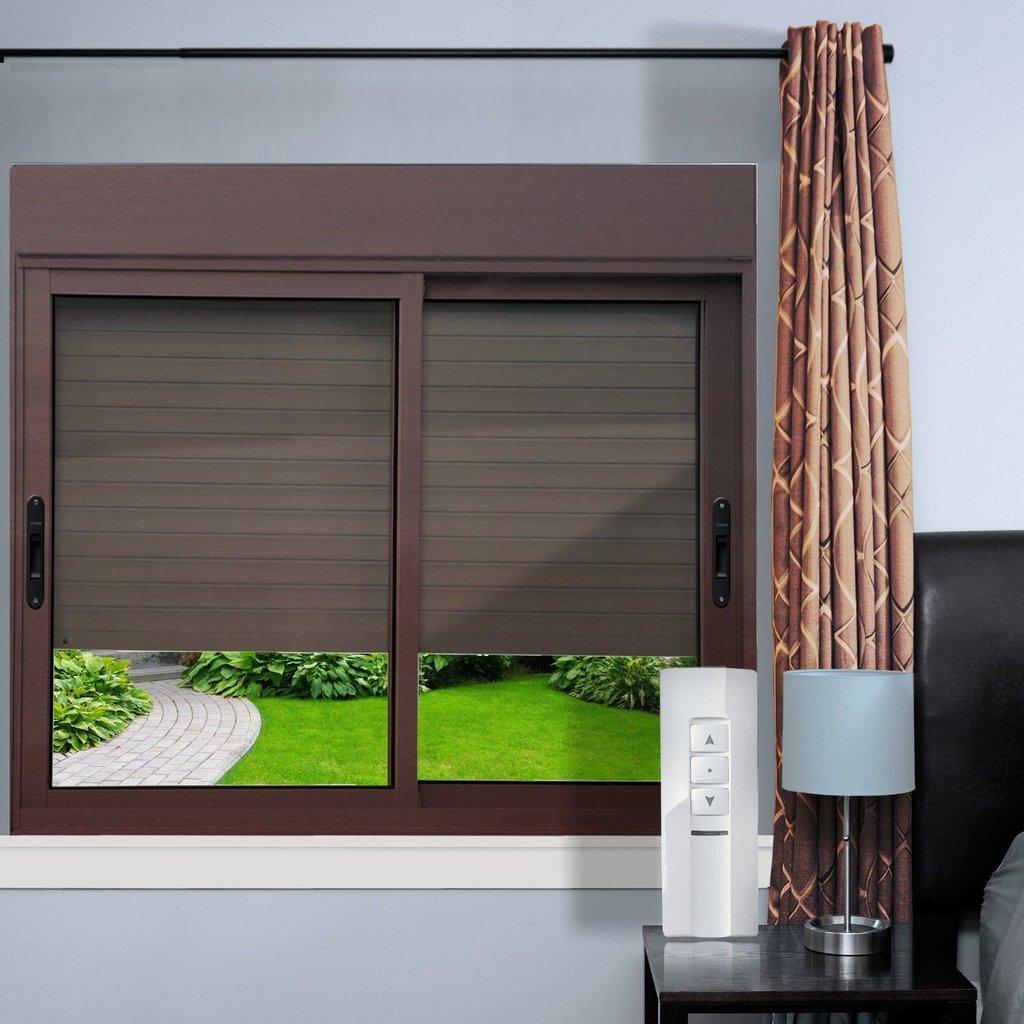 Janela Elite 2 Folhas Moveis com Persiana Integrada Correr com Motor e Controle Remoto 100 X 120 Vid Corten