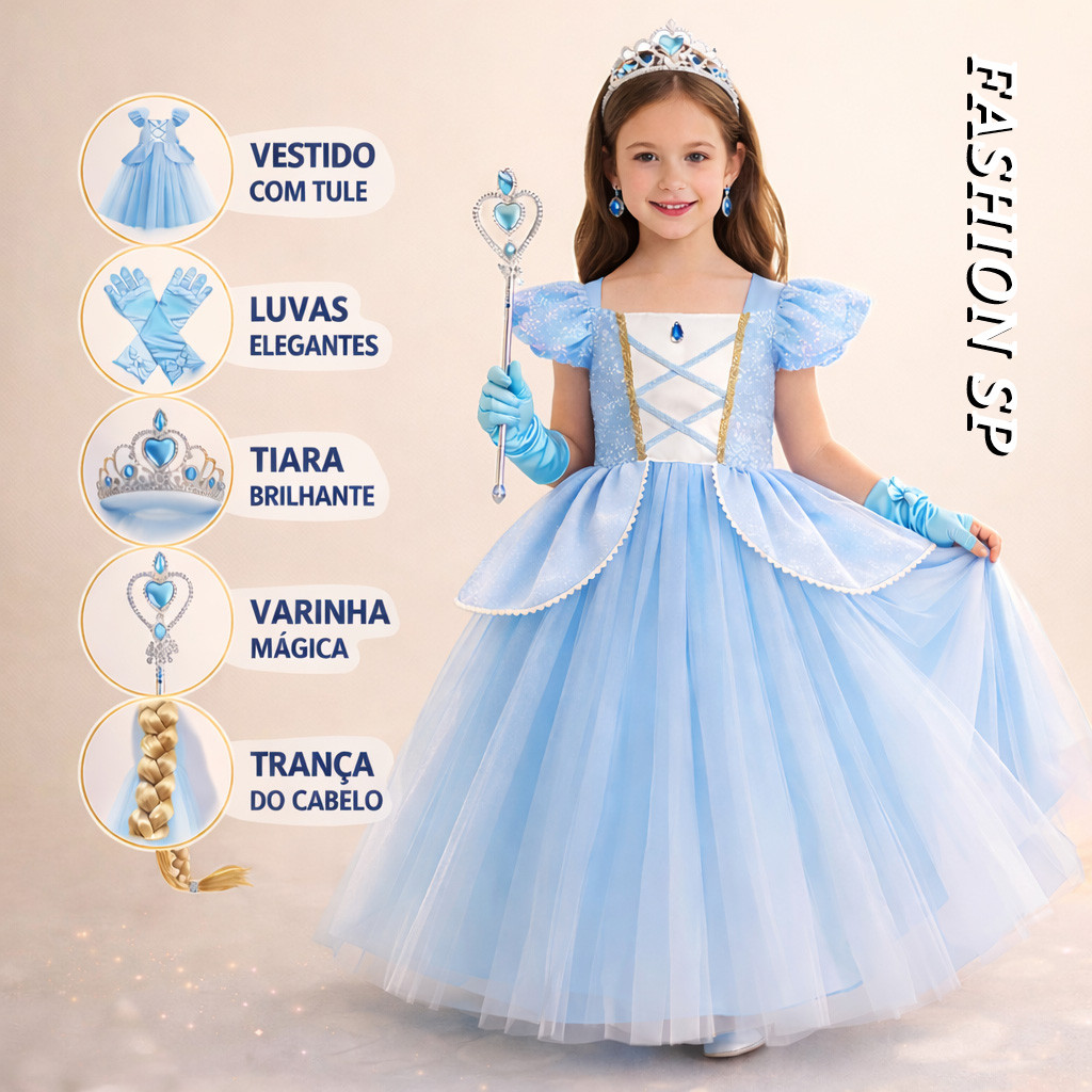 Vestido De Princesa Cinderela Feminino Conjunto De Luxo Vestido De Festa Para Meninas