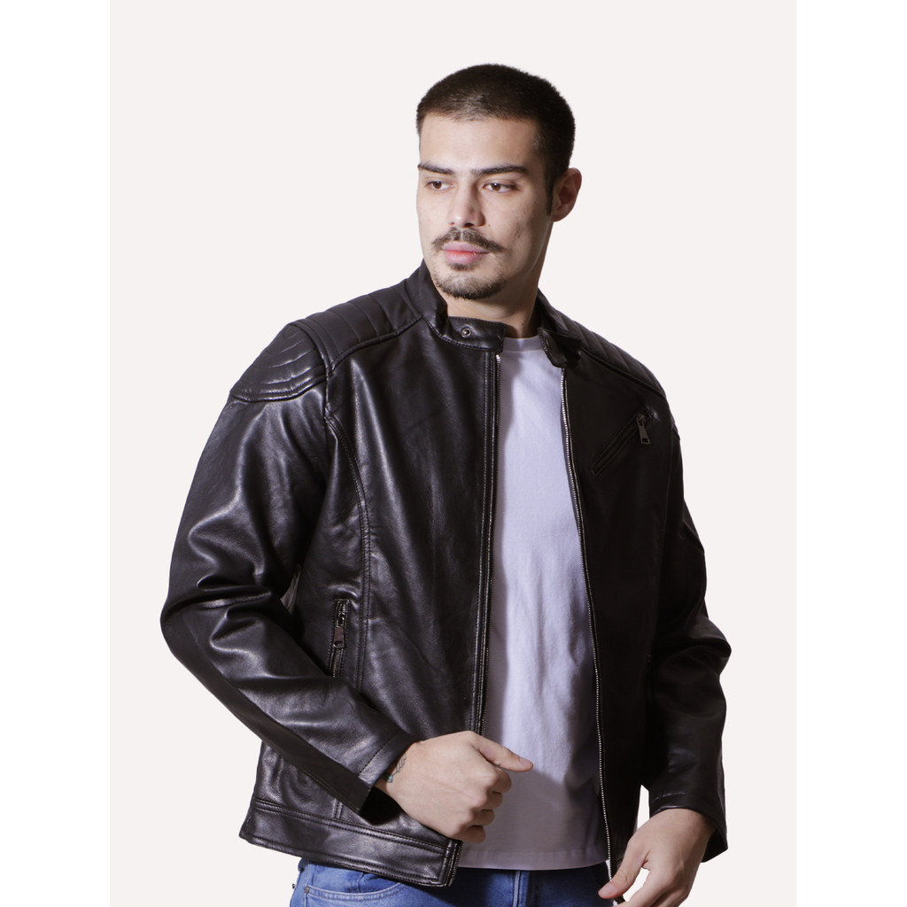 Jaqueta Victory Eagle Masculina PU Leather Zip Chest Original Preta