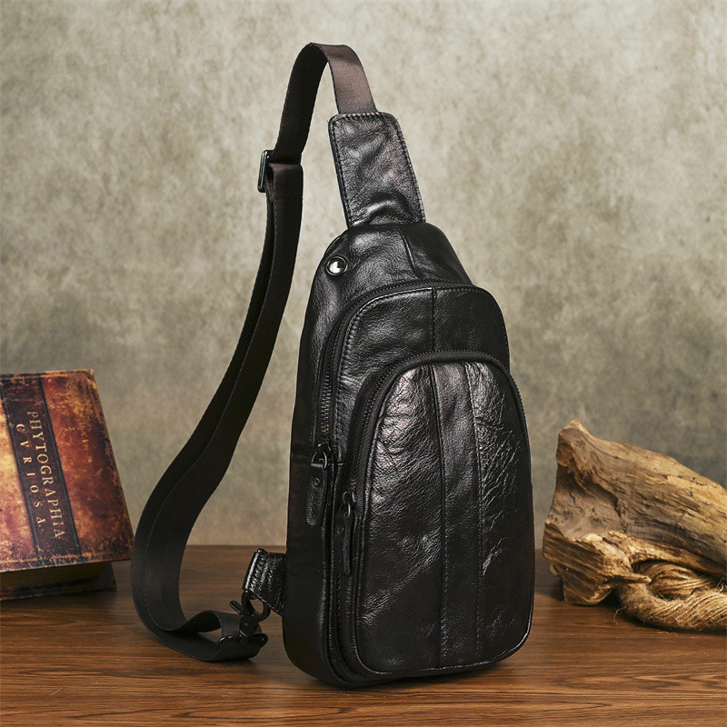 Retro artesanal Crazy Horse couro masculino saco de peito de couro genuíno esportes ao ar livre lazer bolsa mensageiro d