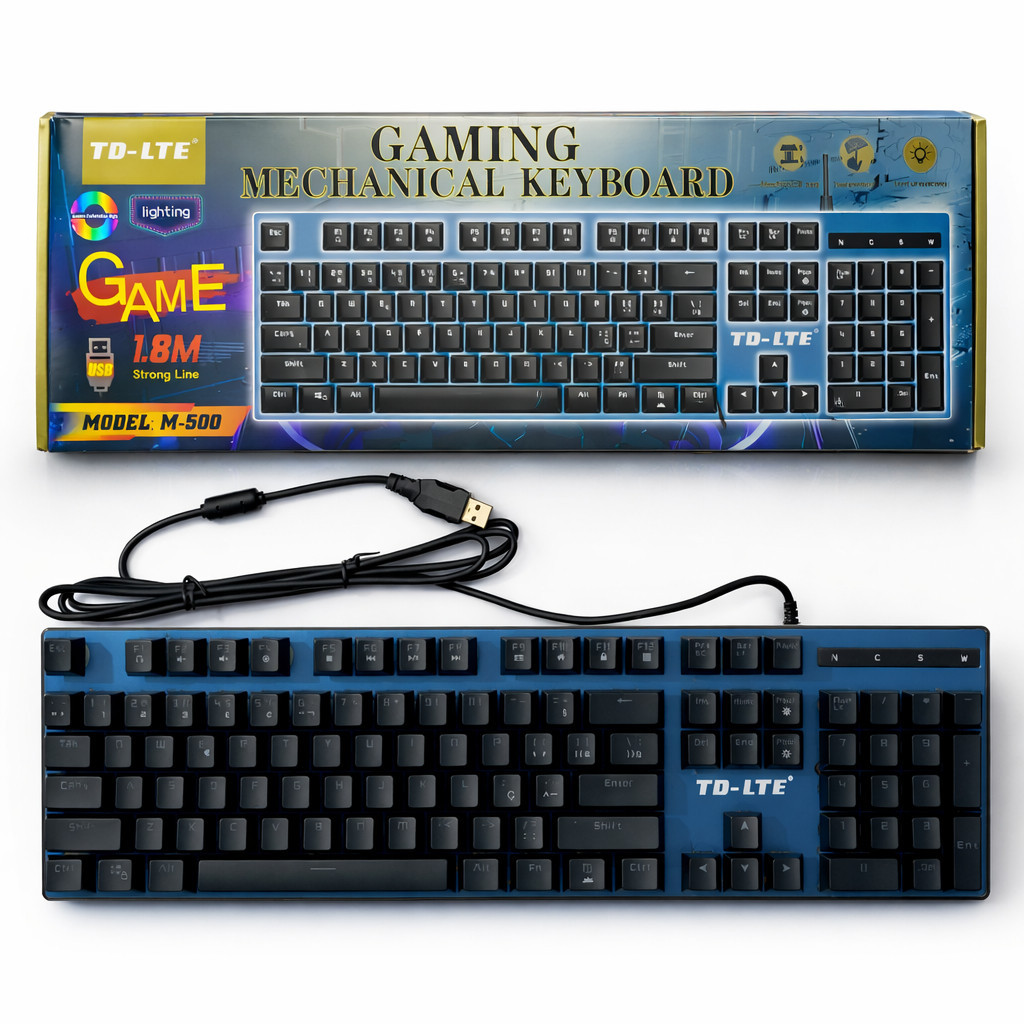 Teclado Mecânico Gamer TD-LTE M-500 USB Iluminado Full Size Azul ABNT2 LED