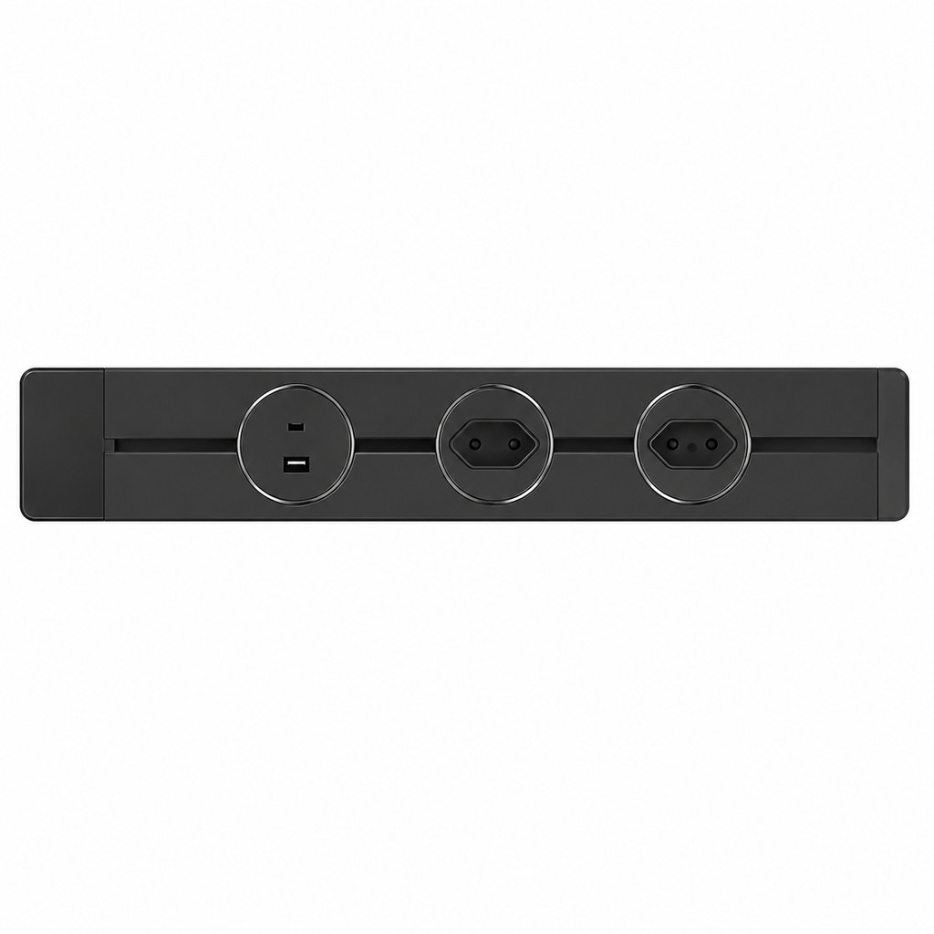 Trilho Eletrificado 2/3 Plugues USB C 50/80cm Régua de Tomada Moderna Mesa Escri
