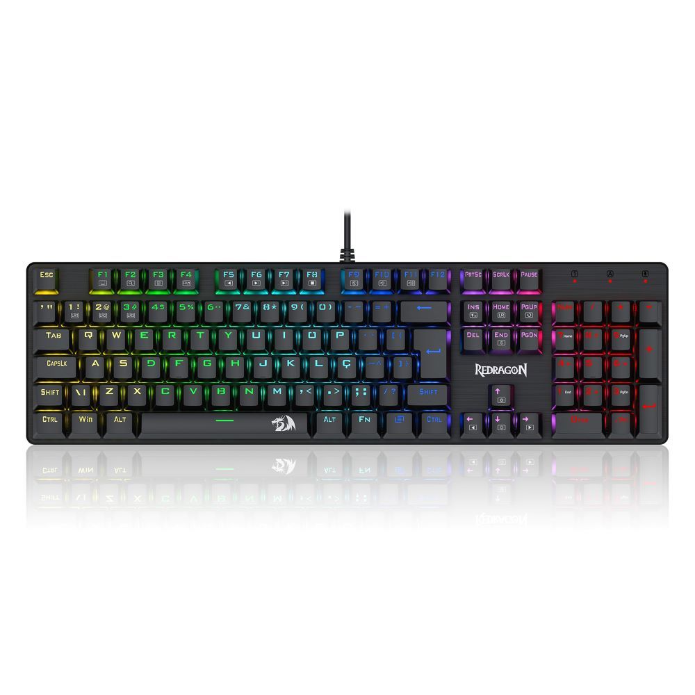 TECLADO MECANICO USB GAMER SINDRI RAINBOW SWITCH BROWN REDRAGON K671 PRETO