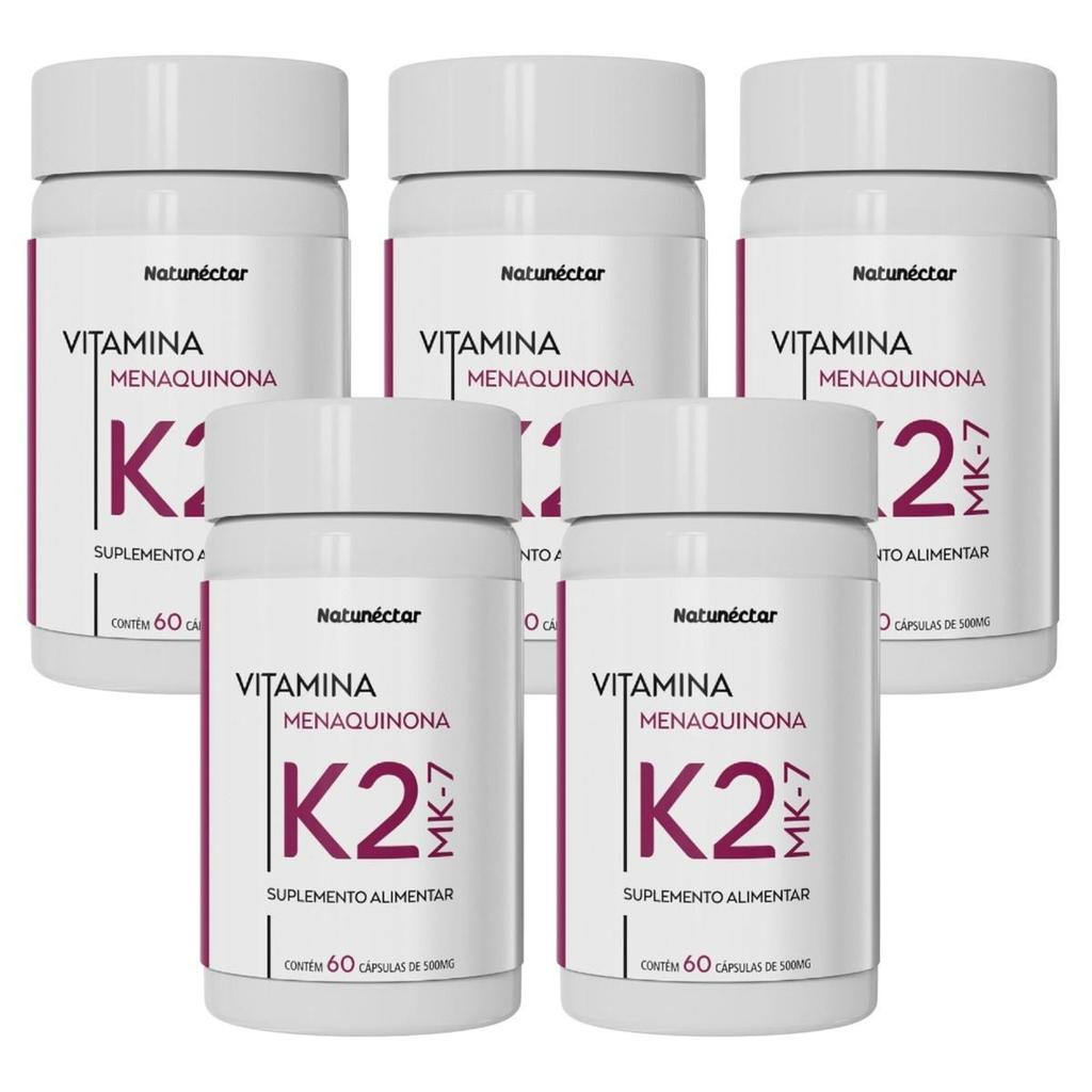 Kit Vitamina Menaquinona K2 MK7 C/ 5 Uni De 60 Cápsulas Cada
