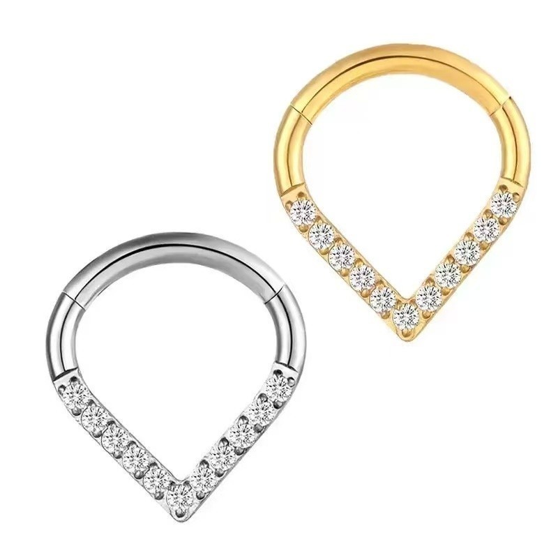 Piercing Argola Gota Titânio Segmento Articulado Zircônia Cravejada | Septril, Rook, Conch, Nariz