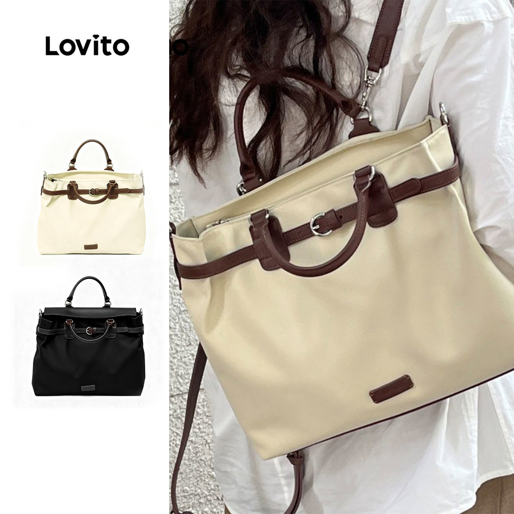 Lovito Mochila formal lisa à prova d'água mochila bloqueio de cores de grande capacidade mulheres LFA77002