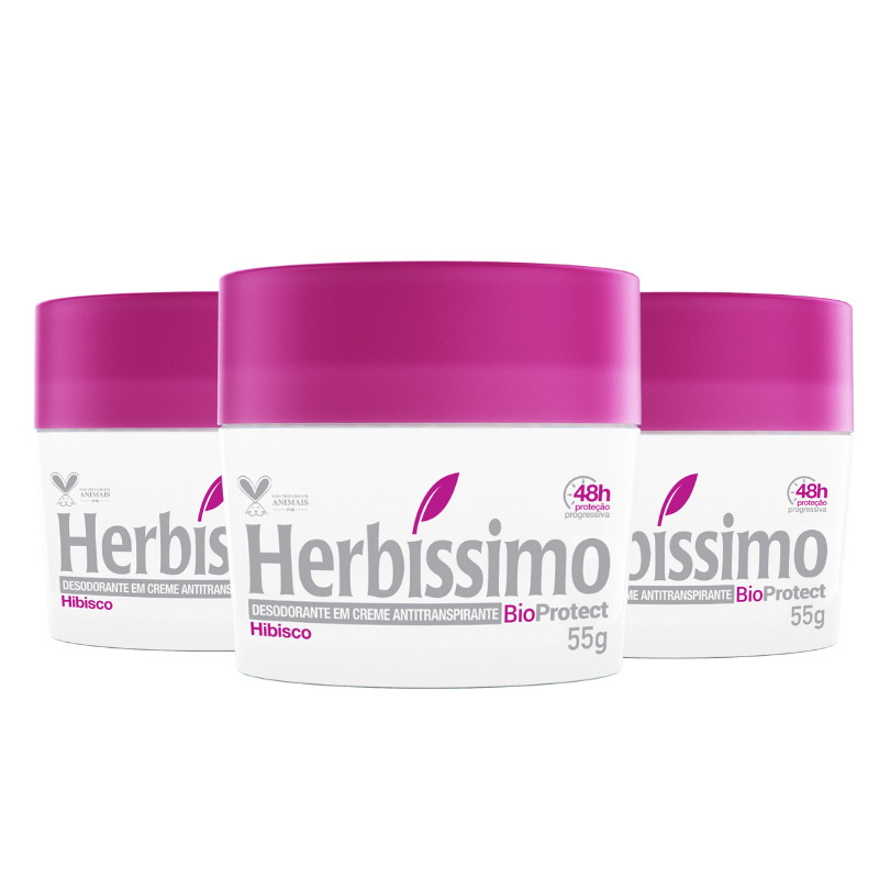 Kit 3 unid - Desodorante Creme Antitranspirante Herbíssimo Bioprotect Hibisco 55G em Oferta na Shopee
