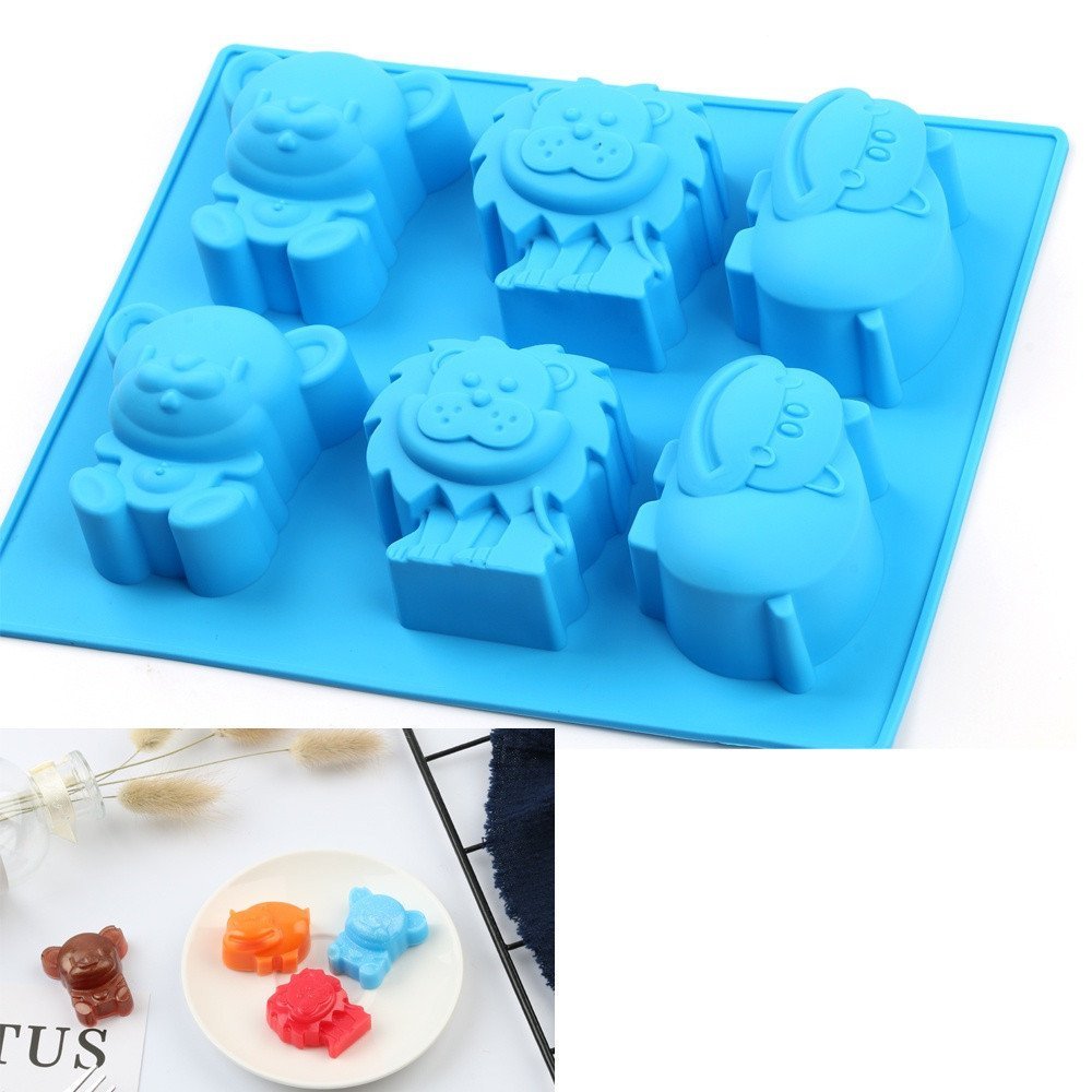 Molde de Silicone Hipopótamo Leão Urso Bolo de Chocolate 6 Cavidades Molde de Resina para Fazer Sabão Pedra de Argila Ar